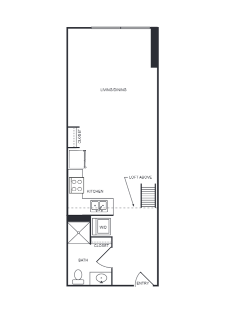 Floor plan for studio, 1 bath, 469 sqft